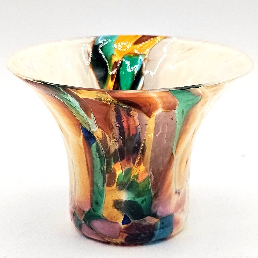 Hand Blown Art Glass Votive Holder Iridescent Decor